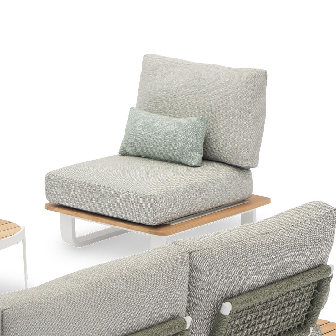STAY NATURAL single lounge white - light grey/green rope