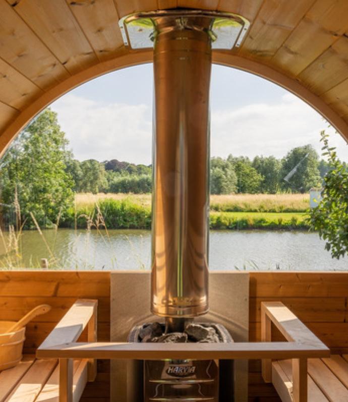Fenêtre semi-panomarique pour sauna de tonneau