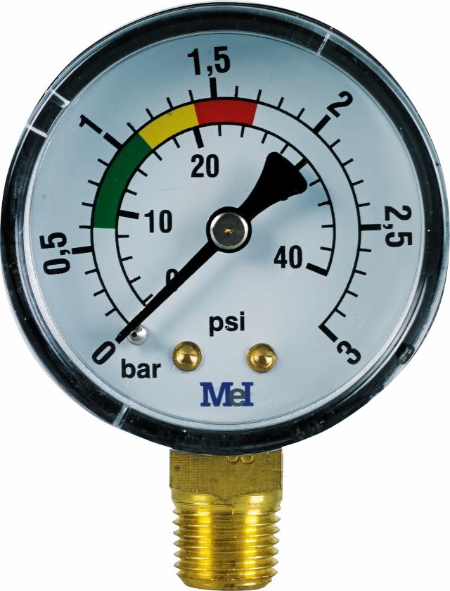 Dry pressure gauge for pool filter Ø 50mm back mount 0 - 3 bars 1/8